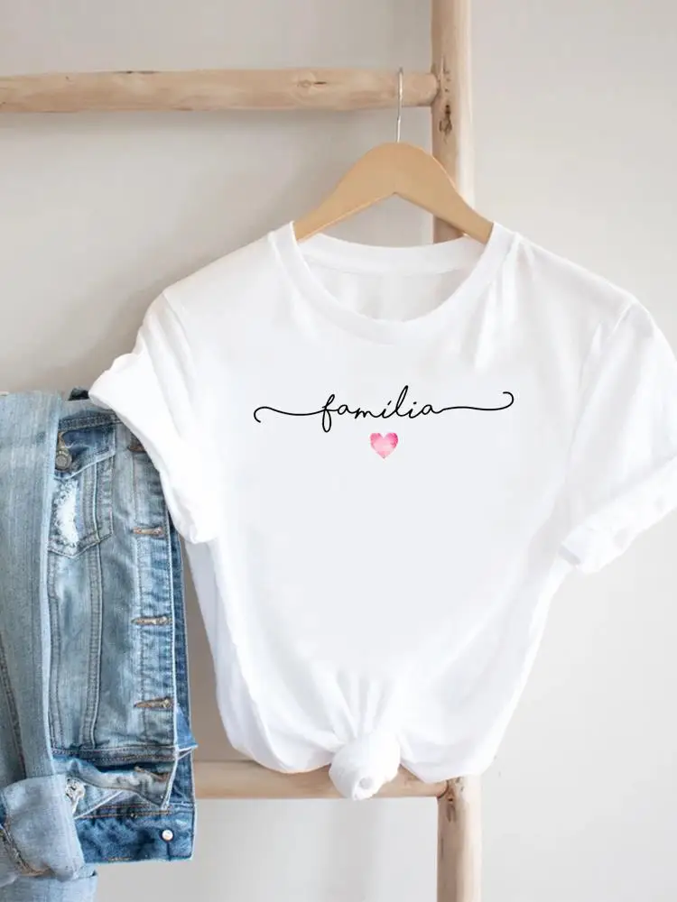 

Letter Family Trend Cute Graphic T Shirt Women Fashion Short Sleeve Tee Top Female Casual Clothing Ladies Print T-shirt