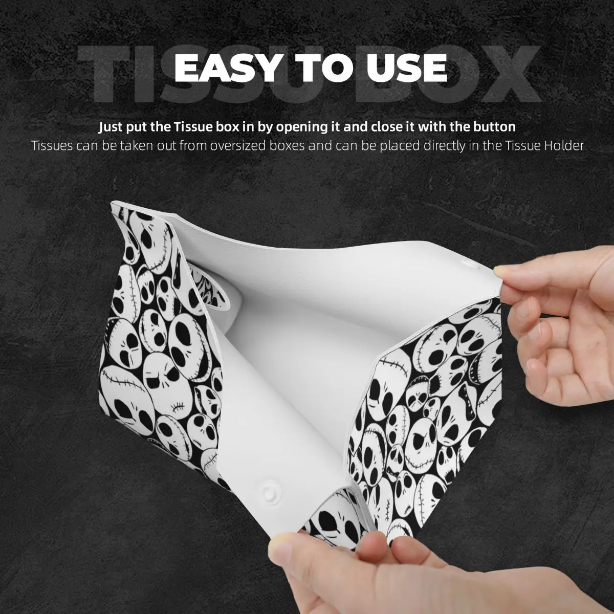 Custom Jack Skellington Facial Tissue Box Cover Rectangular Christmas Nightmare PU Leather Tissue Box Holder for Car Bathroom 4