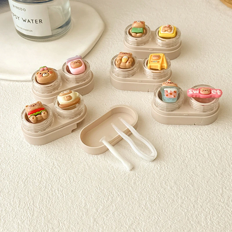 휴대용 러블리 베어 콘택트 렌즈 박스, 거치대 여행용 아이 콘택트 렌즈 케이스, 컨테이너 보관 케이스, 여행 액세서리