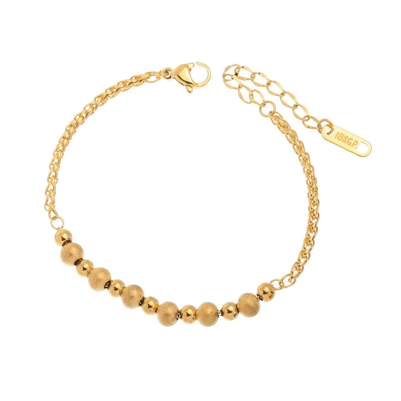 ANENJERY 316L Stainless Steel Simple Beads Chain Bracelet Female Classical Festive Party Jewelry Gift