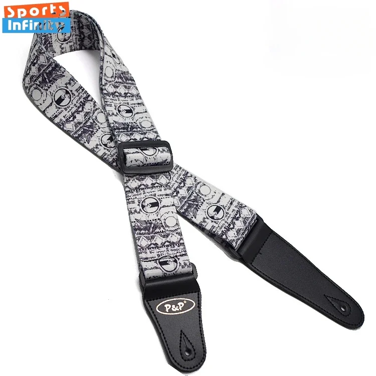 Premium Ultra Thick Black and White Guitar Shoulder Strap - Heat Transfer Printed Design, Enhanced Comfort for Extended Play