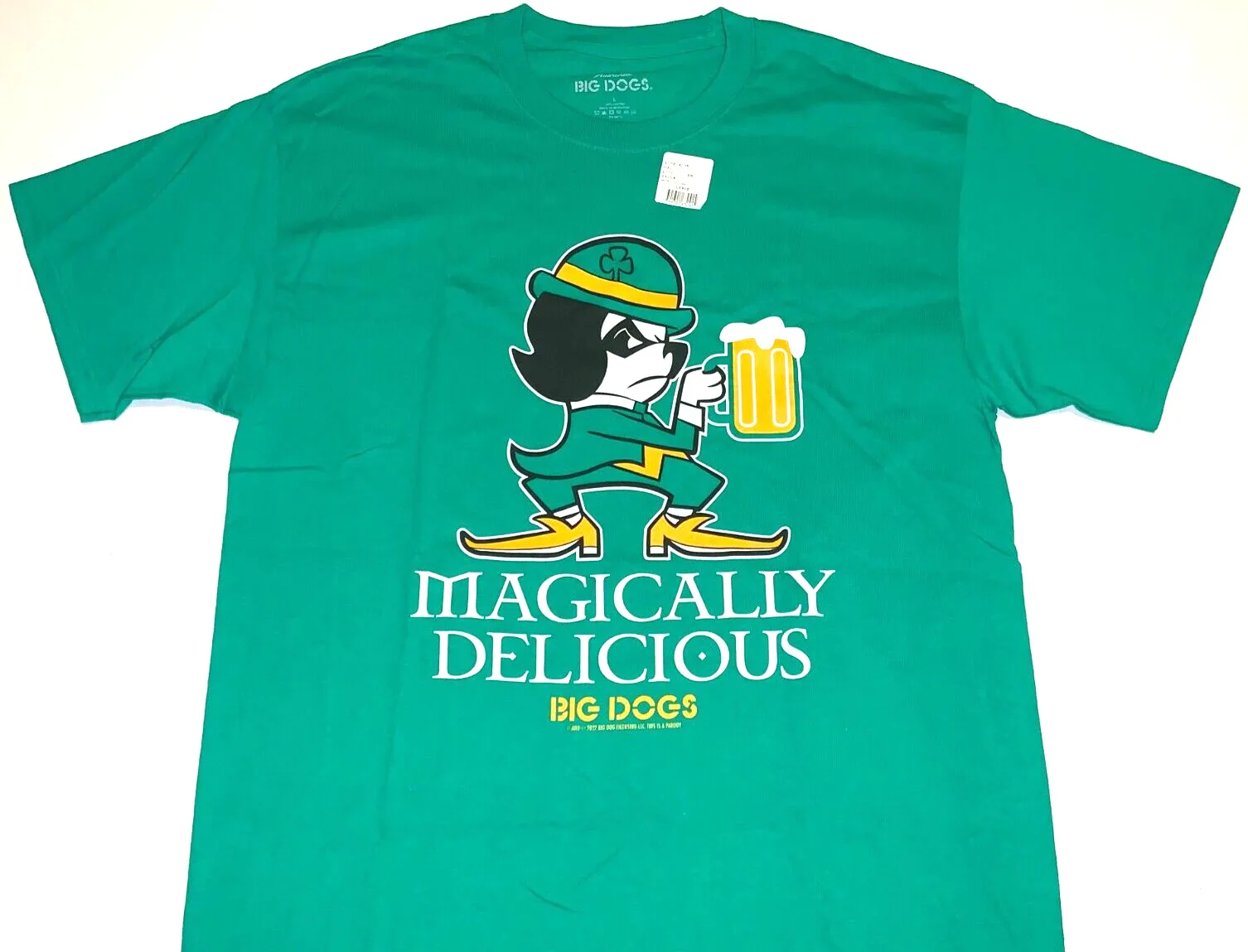 Big Dogs Leprechaun Dog Holding Mug Of Beer Green T Shirt New Nwt Large Maniche Lunghe O Corte