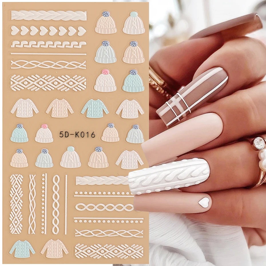 5DNailStickerWhiteSweaterAdhesiveSliderXmasNailArtDecorations