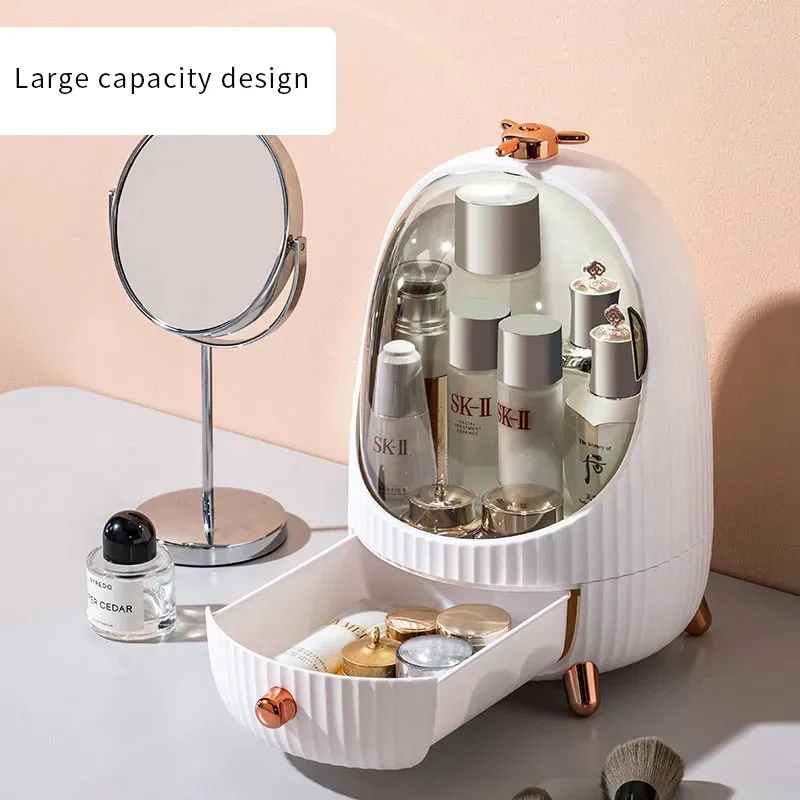 Acrylic Cosmetic Storage Box LED Light Large Capacity Waterproof Dustproof Skin Care Jewelry Desktop Drawer Rotate Open Cover 3