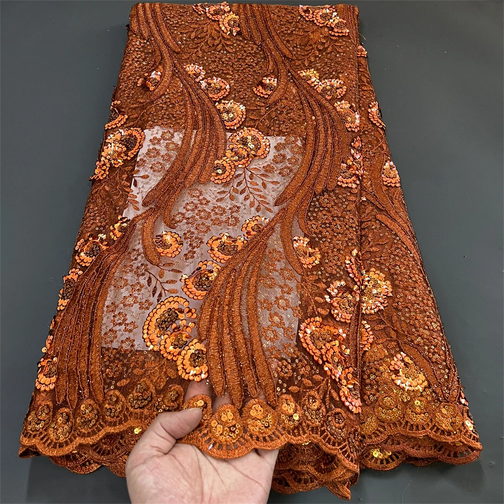 

2023 Fashion African Nigerian Lace Fabric Embroidery Party Dresses For Women Green Tulle Sewing Sequins Mesh Fabrics 5Yards