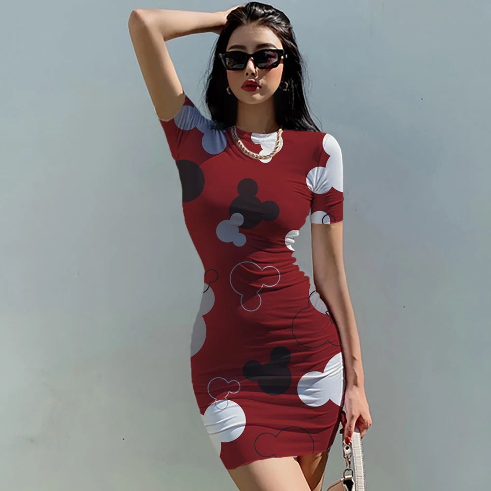 

Summer Women's Short Sleeve Crew Neck Slim Dress Dress Disney Minnie Mouse 3D Print Cartoon Retro Sexy Club Party Dress