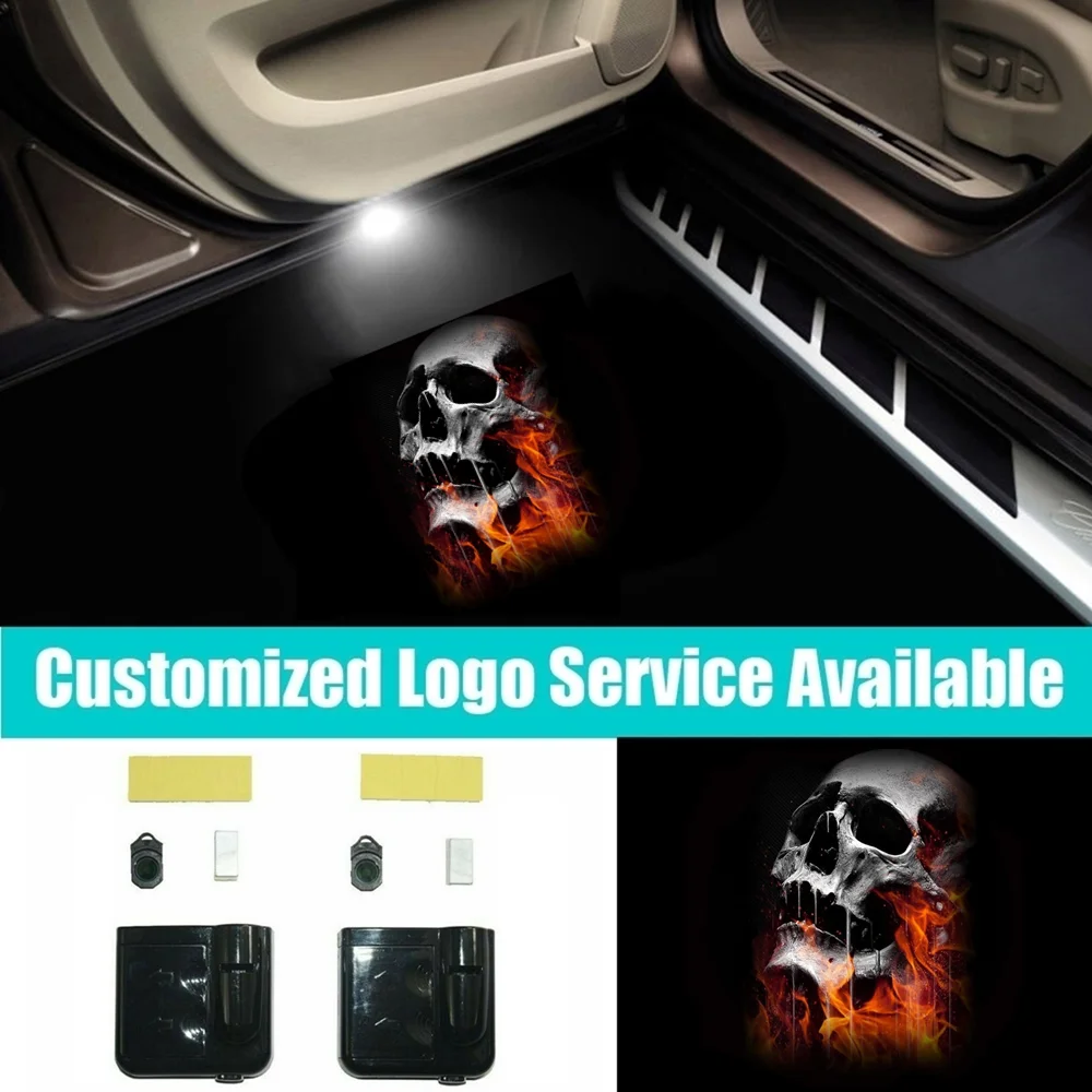 

2Pcs Flame Skull Logo Car Door Welcome Laser Projector Ghost Shadow LED Light Anime Accessories