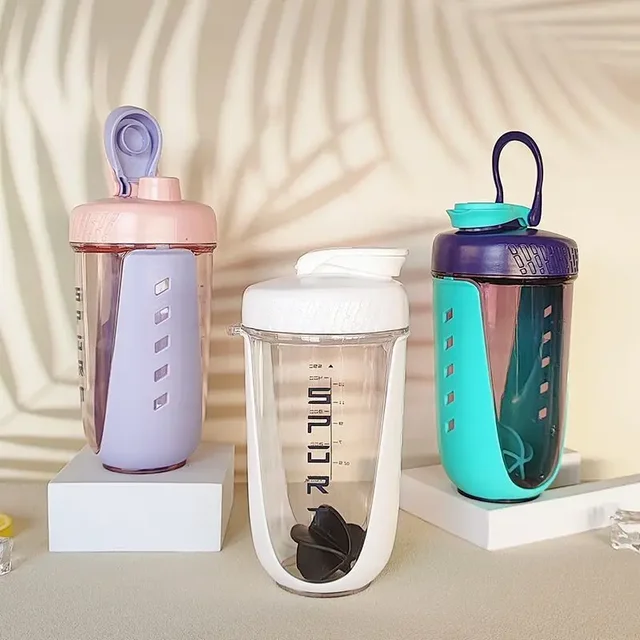600ML Shaker Bottle with Plastic Whisk Ball BPA Free Plastic Protein Shakes Leakproof for Powder Workout Gym Sport 2