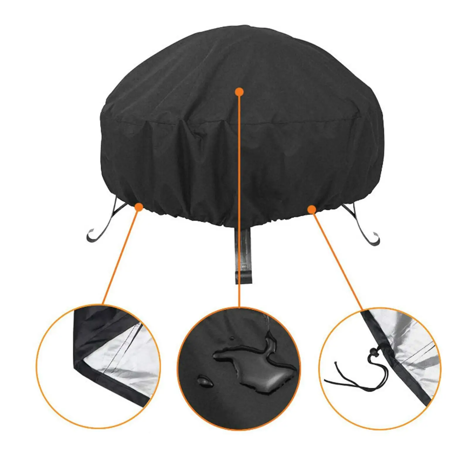 85x85x40cm Round Fire Pit Cover Lawn BBQ Fireplace Grill Covers Waterproof