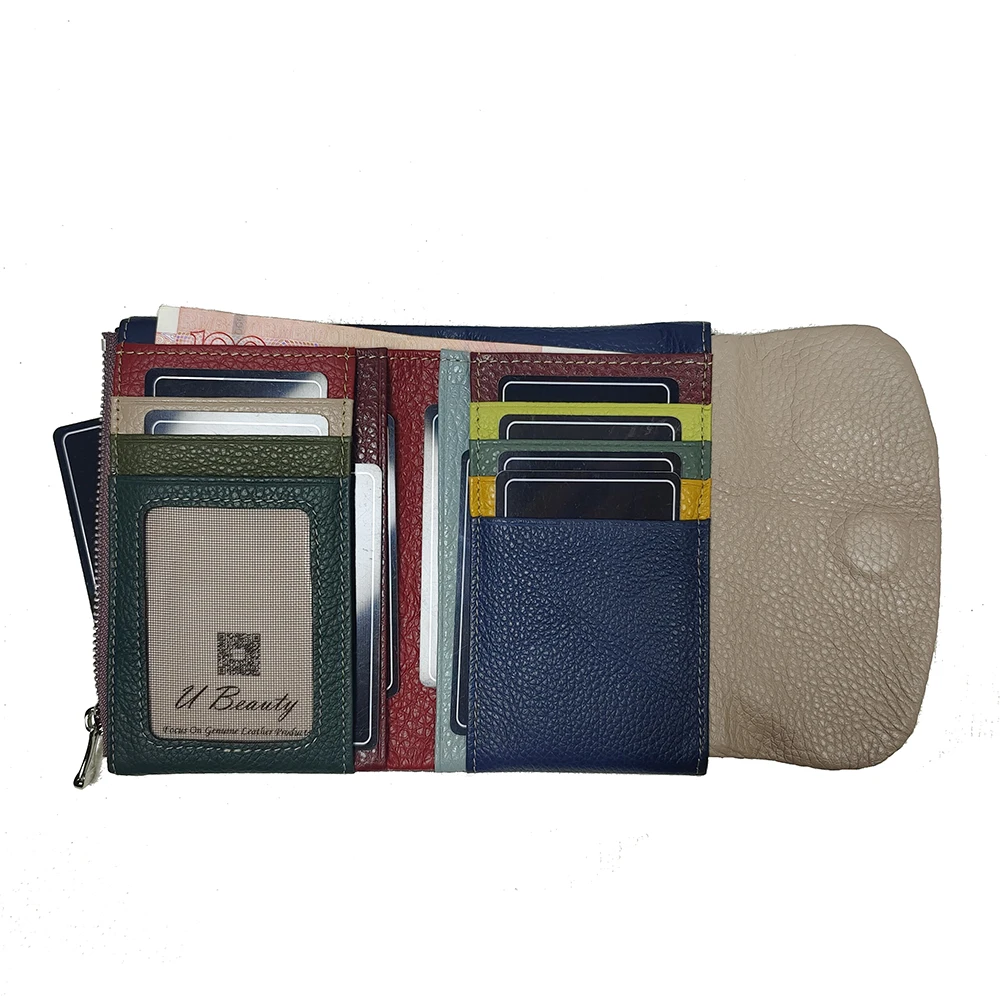 Women's Wallets Cowhide Fashion Short Wallet Soft Genuine Cow Leather Ladies Rainbow Coin Purse Bag ID Card Holders Purses - 4