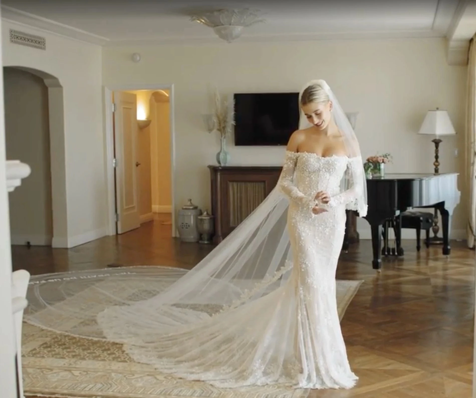 Hailey Bieber Robe De Mariée Gaun Pengantin, Gaun Pengantin Pantai Duyung dengan Lengan Panjang 2022  Renda Penuh Bahu Hailey Bieber Liburan Musim Panas| | - AliExpress