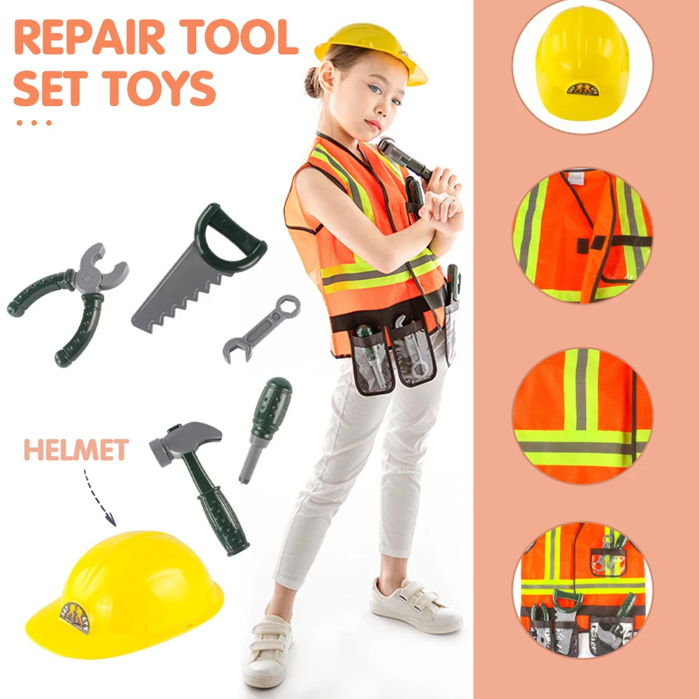

Construction Cosplay Workers Toys for Kids Wear Resistant Playing House Toys Construction Workers Cosplay Set for Childrens