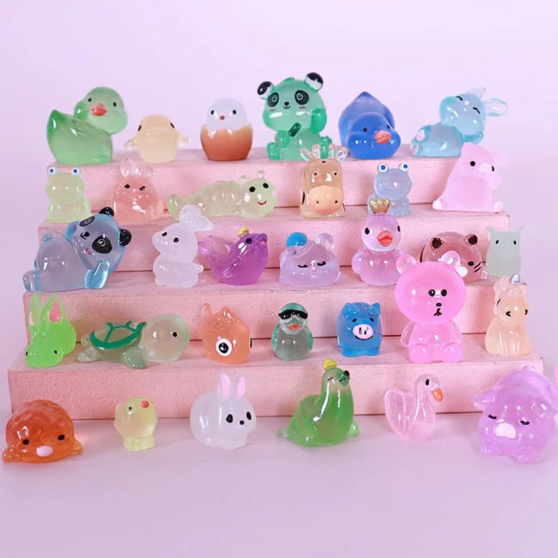 Glow Dark Dinosaur Blocks 5/10 Pcs Set Glowing In The Dark Cute Mini Dinosaur Fox Animal Cartoon DIY Accessories Micro Landscape Kawaii Girl Kids Toy Gift