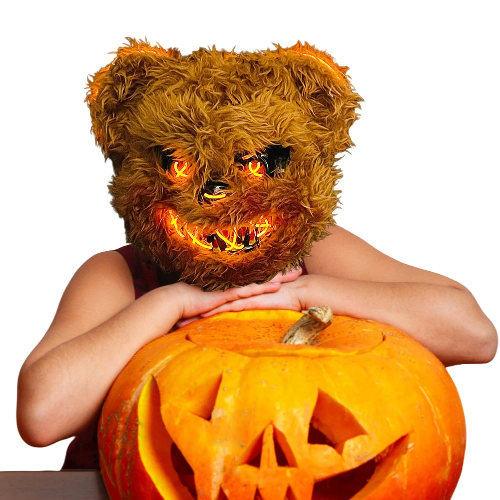 Bloody Plush Animal Head Mask Halloween LED Bloody Plush Bunny Mask with LED Lights Scream Mask Cosplay Costume Party Decoration