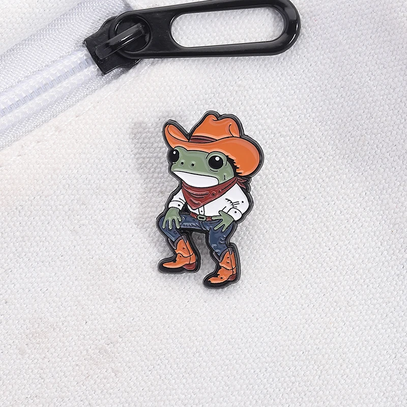 Cartoon Cowboy Frosch Emaille Pins Mode Hübsche Jeans Stiefel Broschen Kleidung Revers Abzeichen Tier Schmuck Geschenk für Freunde – Detail 5