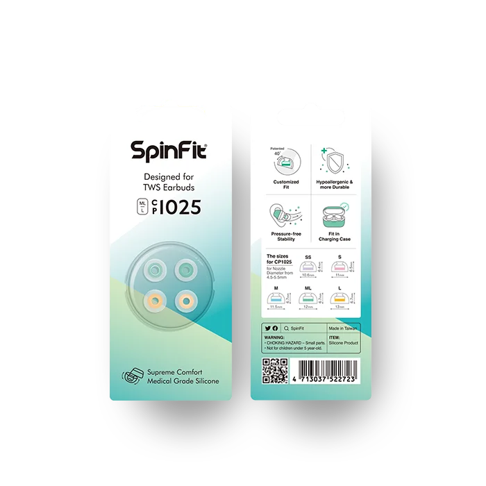 SpinFit CP1025 TWS Silicone Patented Ear Tips for True Wireless Earbuds