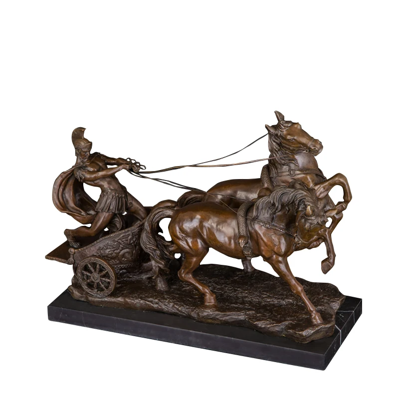 

ZWW-118 Bronze Sculpture Western Medieval Soldier Driving Chariot Statue Antique Metal Warrior Figurine Museum home Décor