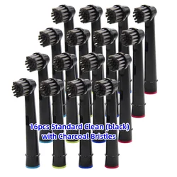 Premium Replacement Brush Heads - Pack of 16/20 for Sensitive and Cross Action Cleaning (16 B with Charcoal)