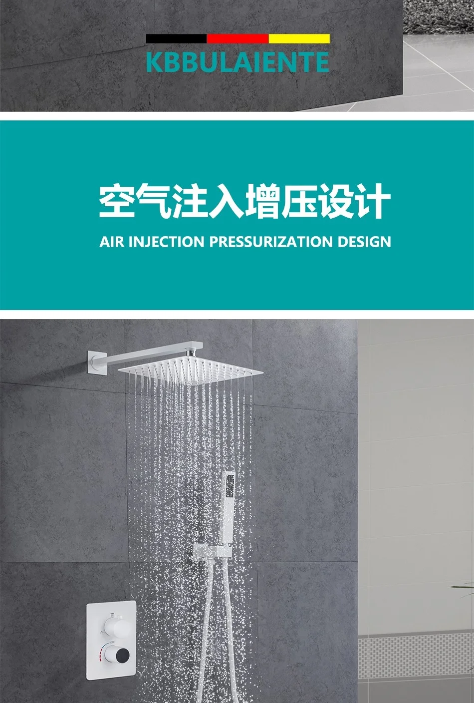 Description Picture 5 of itemBlack Concealed Waterfall LED Digital Display Bathroom Shower Faucet Set Wall Mount Rain Bath Shower System Shower Bathtub Mixer