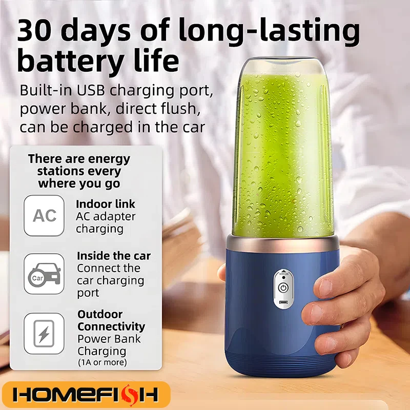 Portable Blender Bottle Electric 6 Blades Multifunction Juice Blender Fresh Juice Smoothie Blender Ice CrushCup Food Processor 4