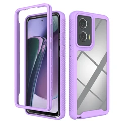 Transparent TPU/PC Phone Case with Bumper Frame and Clear Shell for G Stylus 5G 2023 (Purple)