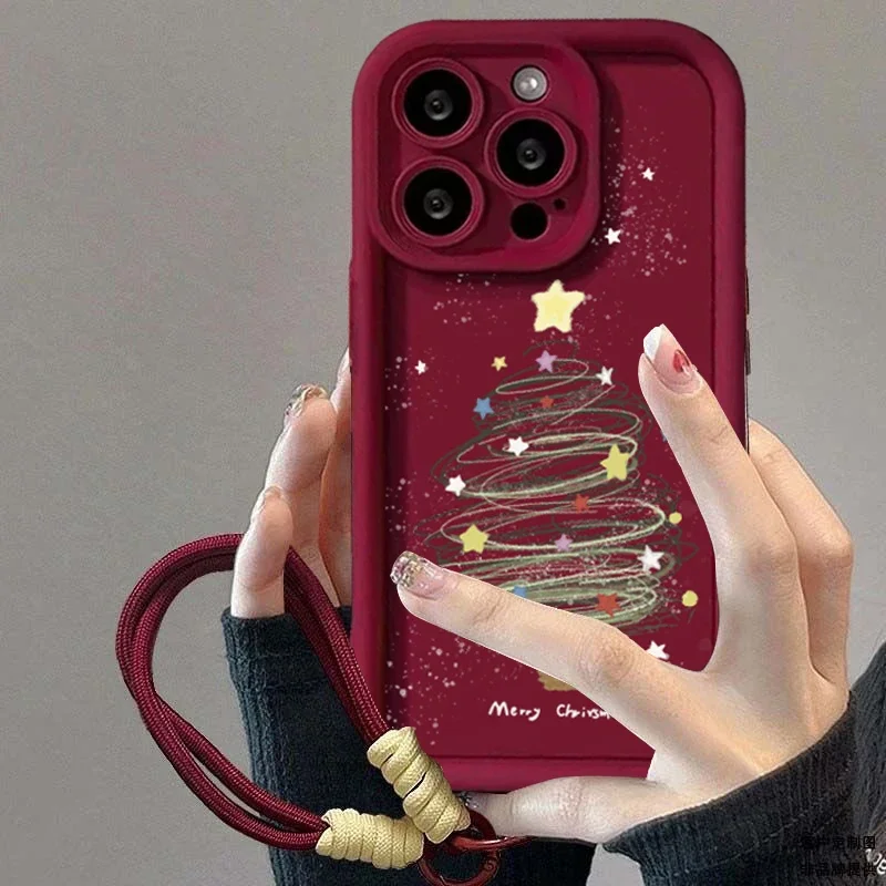 Festive Cartoon Christmas Rope Lanyard Phone Case