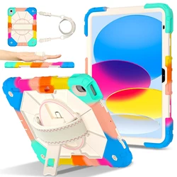 360 Rotatable Universal Protective Case for Tablets with Hand and Shoulder Strap - 3-Layer Hybrid Cover, 11-Inch (Colorful Blue)
