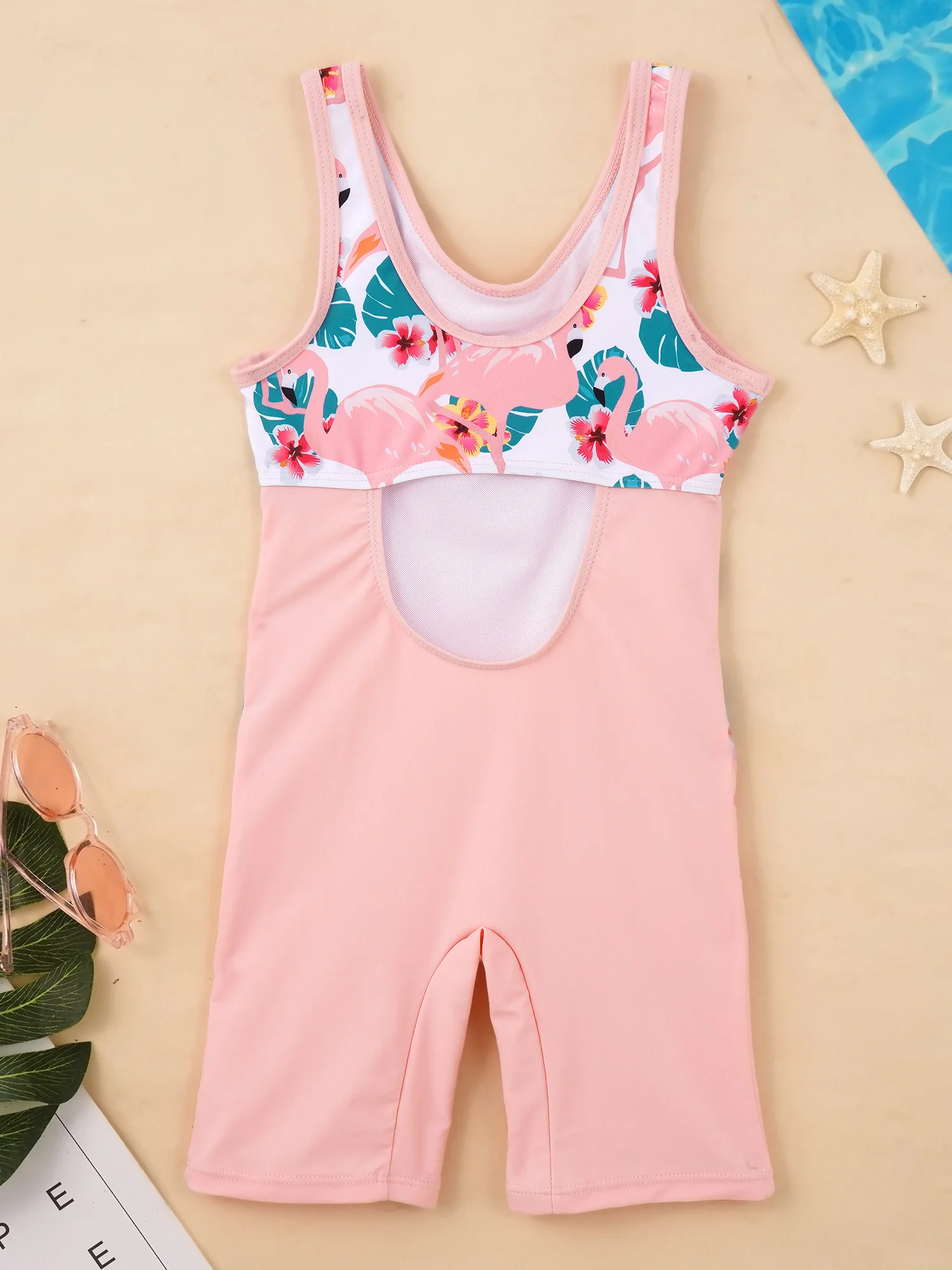 Children Swimsuit Kids Girls Sleeveless Boyleg One Piece Swimsuit Cutout Back Athletic Swimwear Quick Dry Bathing Suit for Pool Sport Water Park