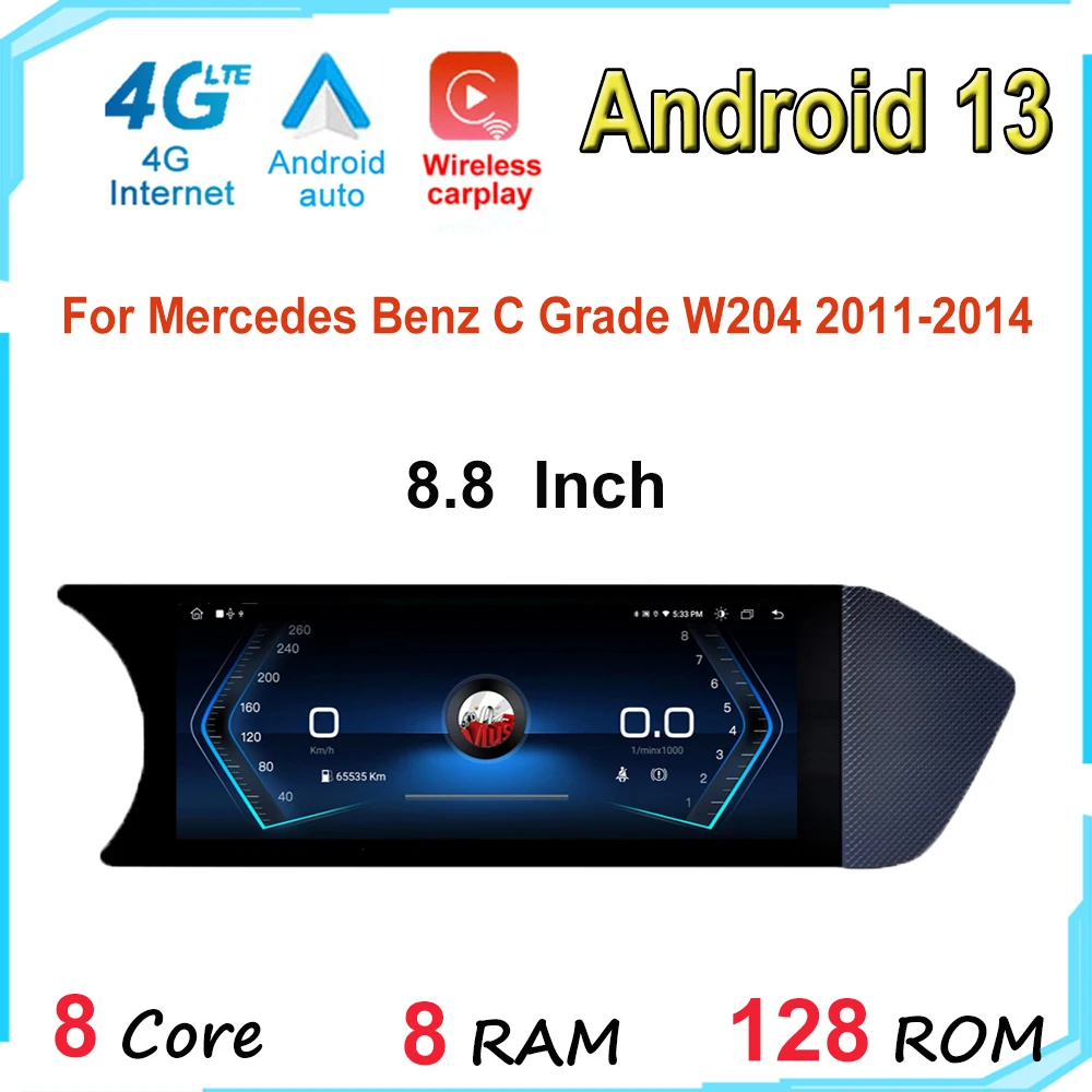 

8.8" Screen Android 13 Car Radio Carplay Auto Stereo GPS Navigation for Mercedes Benz C Grade W204 2011 - 2014 NTG 4.5 System