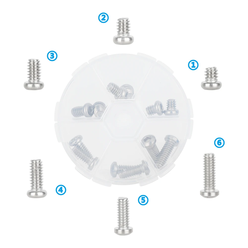 12pcs 6 Size 1/4"-20 Mounting Screw Set for Camera Accessories With Plastic Box