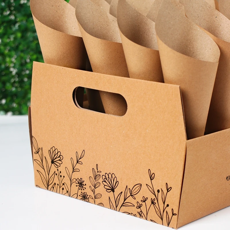 Kraftpapier Hochzeit Konfetti Kegel Halter Unterstützung für Hochzeit Dekor Konfetti Kegel Stehen Box Tablett Gefälschte Blume Hochzeit Papier Kegel – Detail 7