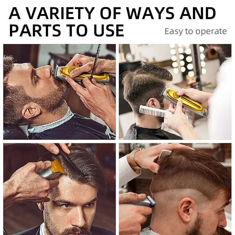 Hair Clipper All Metal Men Electric Cordless Hair Trimmer Baldheaded T Blade Finish Haircut Machine Kemei-1949 194
