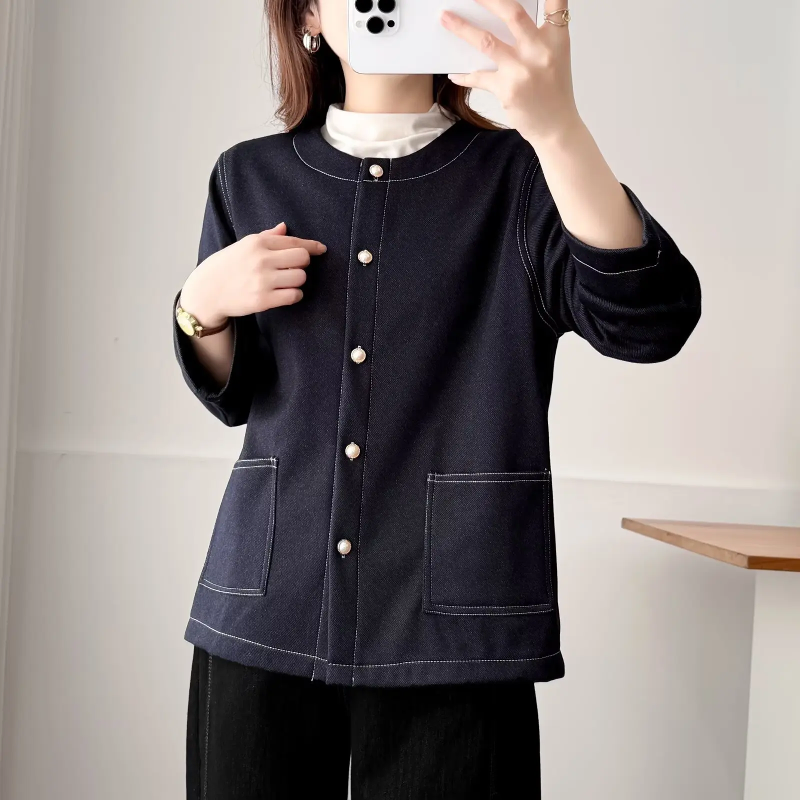 XXXXL Fashion Plus Size Women's Denim Jacket 2025 Autumn Winter New Style Simple Fleece And Thickened Warm Shirt Coat 980