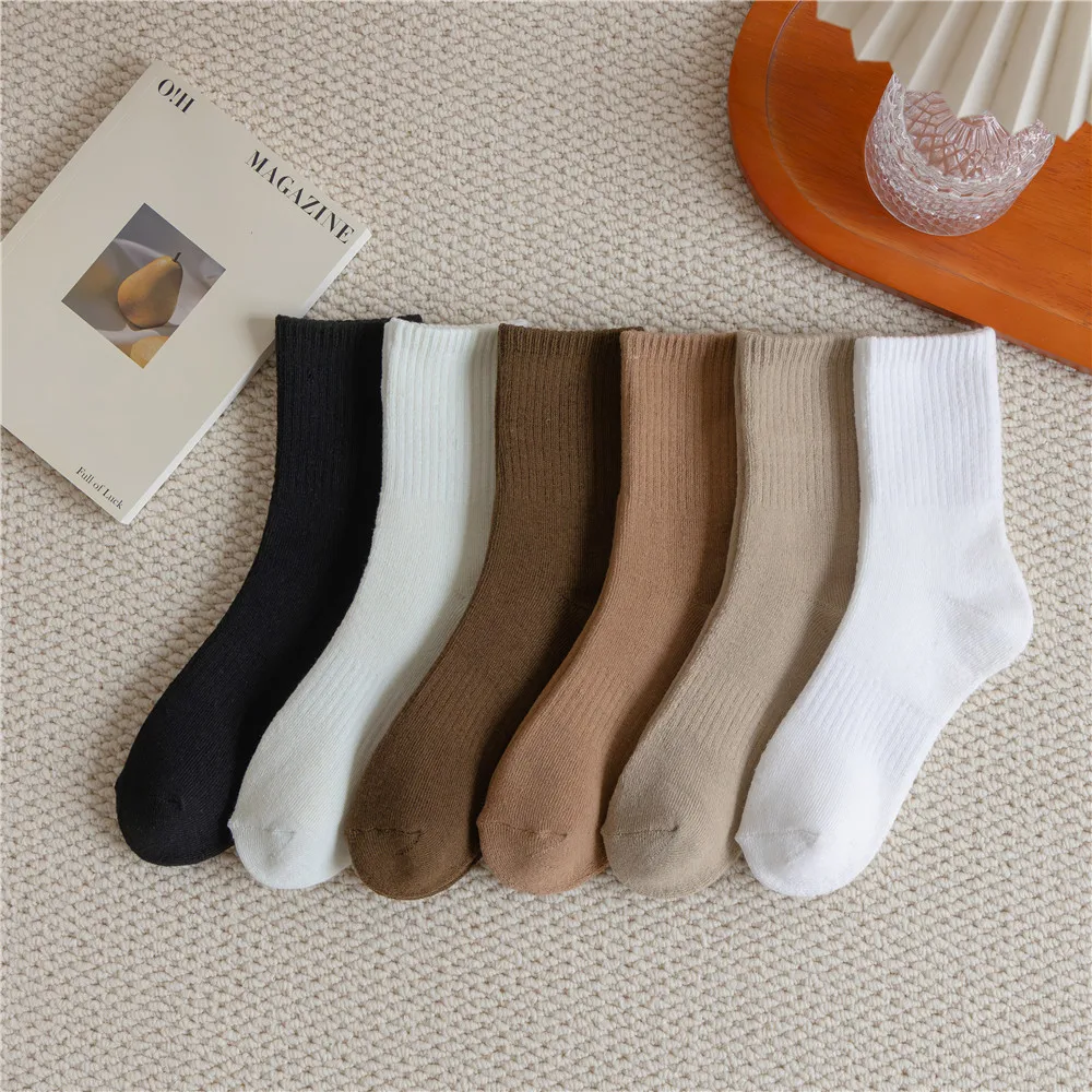 

1pr Warm Autumn Winter Terry Earth Color Series Brown Color Thick Winter Women's Athletic Socks Women's Mid Tube Stockings