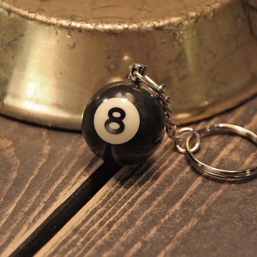 25mm Black No 8 Billiard Keychain Mini Ball Pendant Key Ring Resin