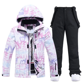 Fashion, Waterproof Snow Suit Sets for Women, Snowboarding Clothing, Ski Costumes, Winter Wear, Jacket Strap Pant for Girl's 1