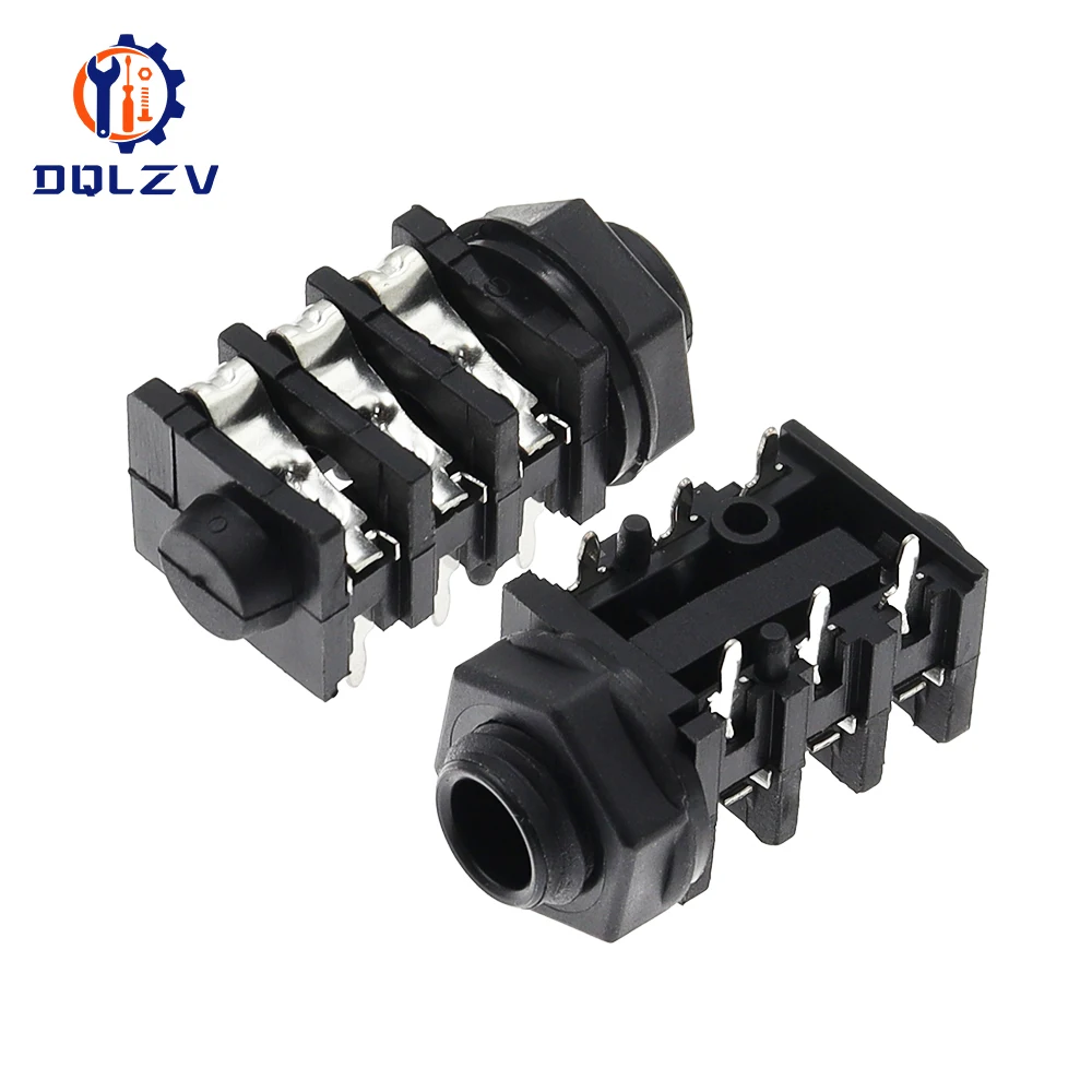 6.35mm Jack 1/4" 6Pin Stereo Female Headphone Socket Audio Plug Microphone Jack Thread PCB Panel Mount Connectors