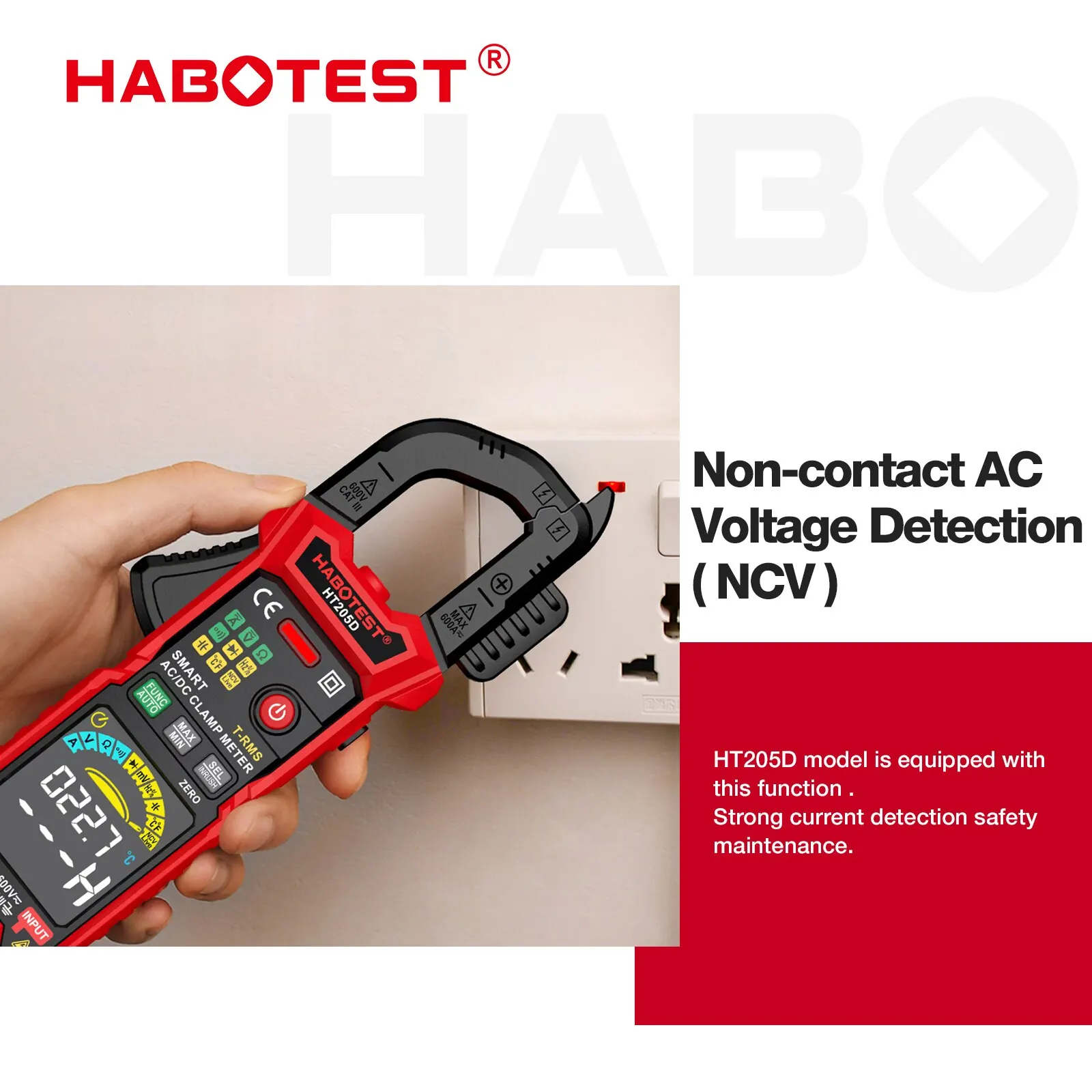 HABOTEST HT203/HT205/HT206 Clamp Meter Multimeter Auto Range True RMS NCV DC AC Voltage Current Temperature Professional Tester digital multimeter clamp meter