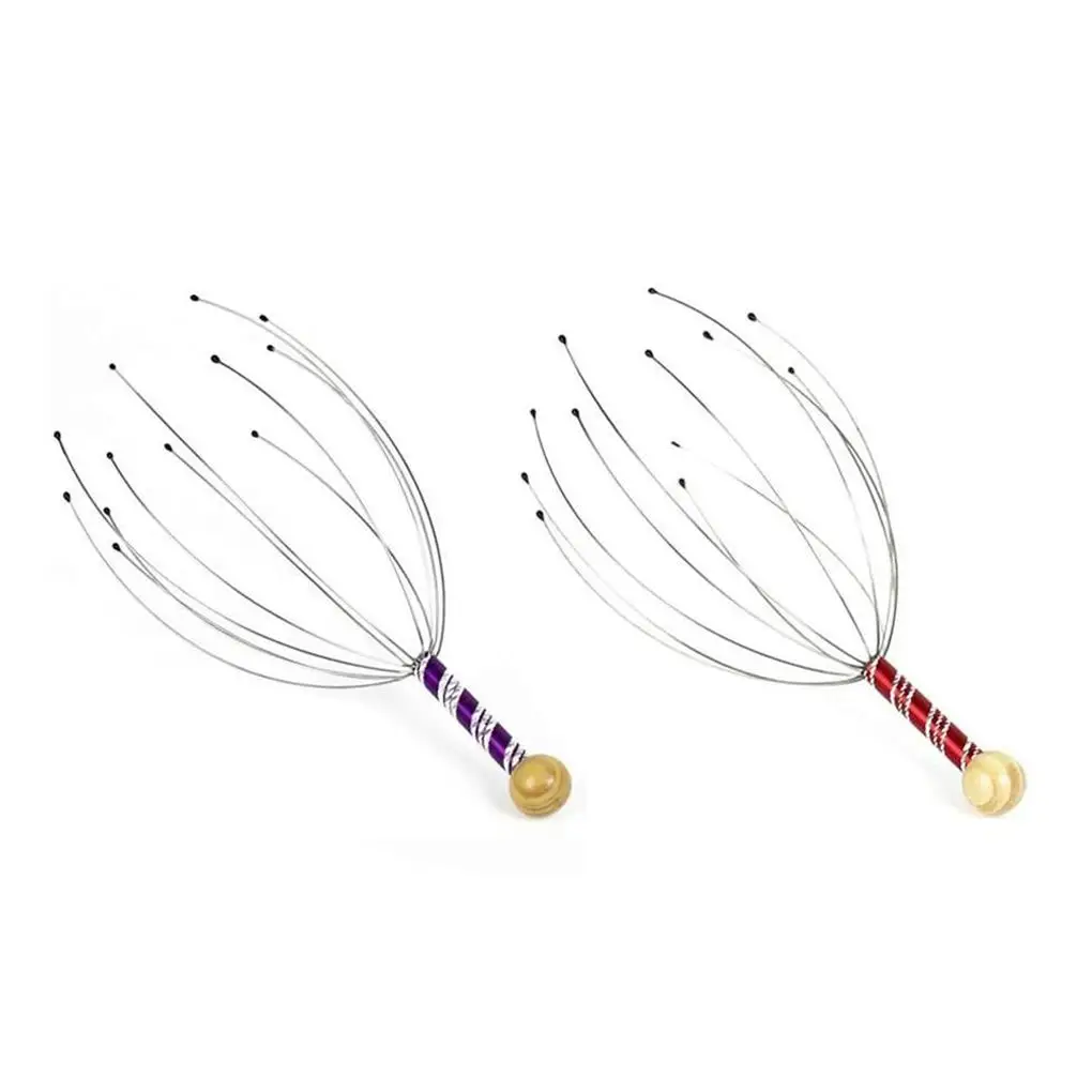 2 Pieces Head Scratcher Octopus Shape Stainless Steel Wire Pain Relief Claws Wood Beads Muscle Body Relax Tool for Relaxation