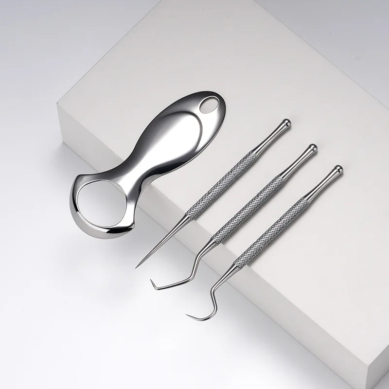 Mini Stainless Steel Tongue Scraper Toothpick Set Tongue Coating Teeth Cleaning Bad Breath Removal Oral Hygiene Cleaning