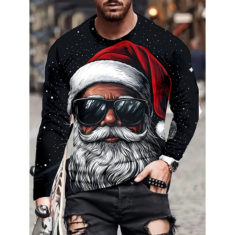 Mens Long Sleeved Christmas T Shirt Oversized Pullover