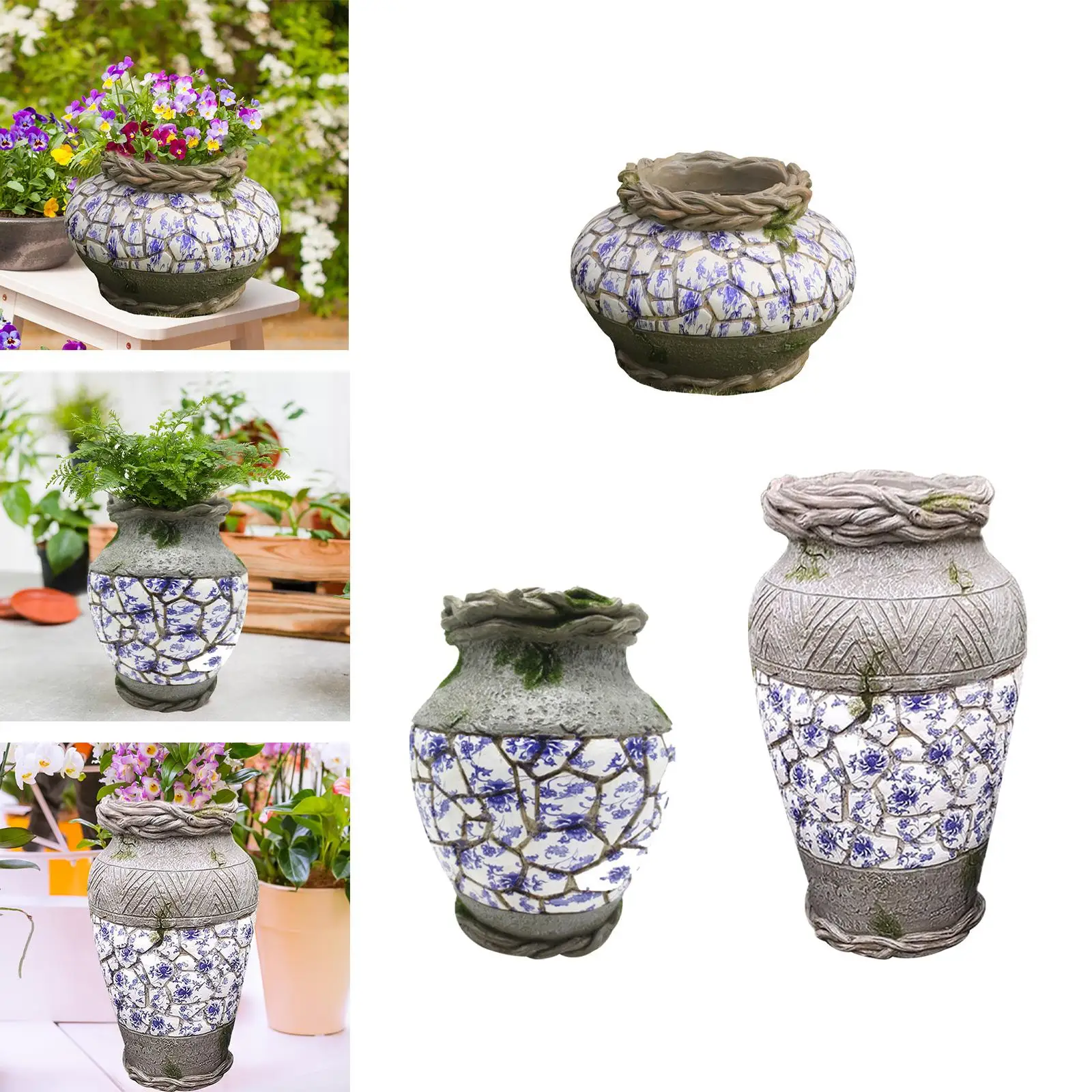 Resin Plant Pot Flower Vase Display Holder Gift Decoration Flowerpot Garden Planter Pot for Balcony Living Room Outdoor Shelf