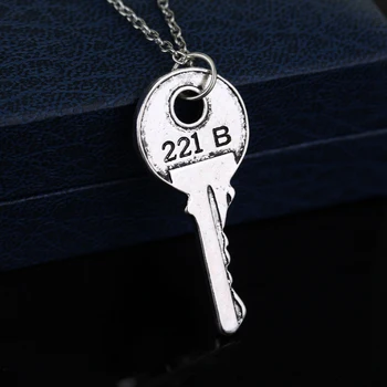 Sherlock 221b House Key Necklace Vintage Color Key Shape Pendant Necklaces For Women Men Fans Jewelry Cosplay Gifts Accessories