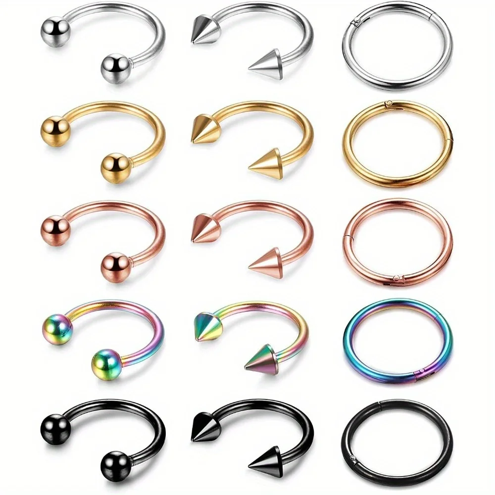 

DOLOTTA 1Pcs 16G Stainless Steel Fake Nose Ring Faux Piercing Jewelry Set Hoop Fake Nose Ring Faux Lip Septum Ring 8mm