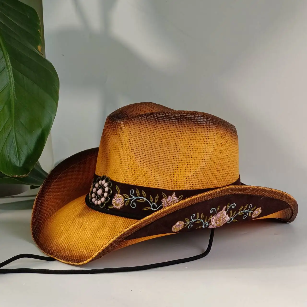 Western-Cowboy-Strohhut mit Stickerei und Accessoires, Unisex, geeignet für Rodeo-Auftritte und Cowgirl-Kleidung, Gorro Cowboy – Detail 14