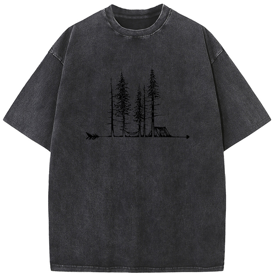 Neutral casual fashion loose T-shirt neutral breathable casual pure cotton outdoor pine wood high-quality short sleeve