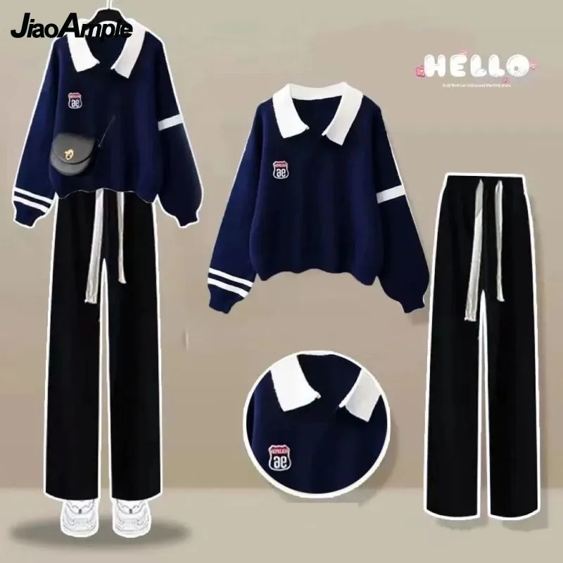 Spring Autumn Woman Tracksuit Set Korean Lady Causal Loose Sweatshirt Wide Leg Pants Two Piece Suit 2022 Sports Clothing Outfits