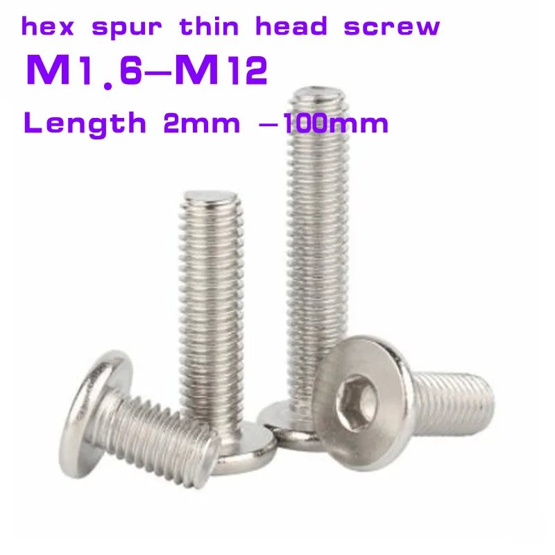 Hexagon Socket Head Screw 2-100pcs M1.6-m10 304 Stainless Steel Hex Socket Ultra Thin Super Low Flat Wafer Head Allen Cap Screw Bolt