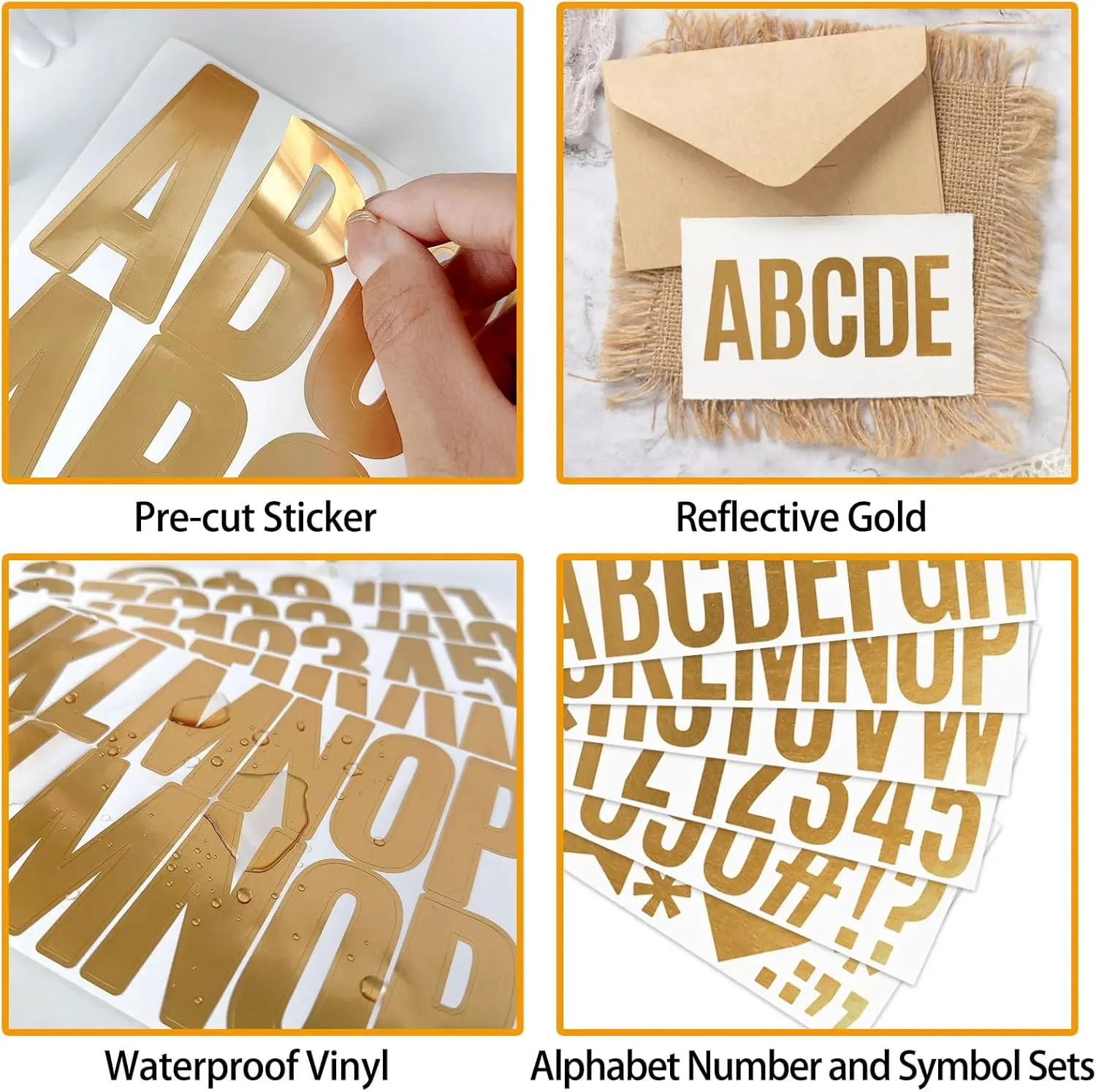6 Sheets 2.5inch Gold Letter Stickers Letters Numbers Kit Alphabet Stickers School Projects Window Door Home Office wall stickers window stickers