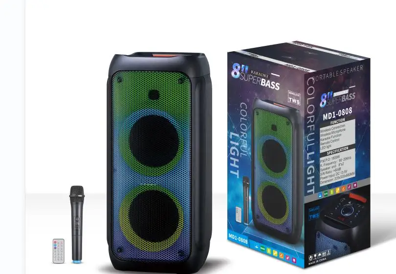Double 8 inch portable wireless audio with Led colorful flashing light